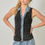 Thumbnail: Denim Collar with V-Neck Sleeveless Button-Down black shirt