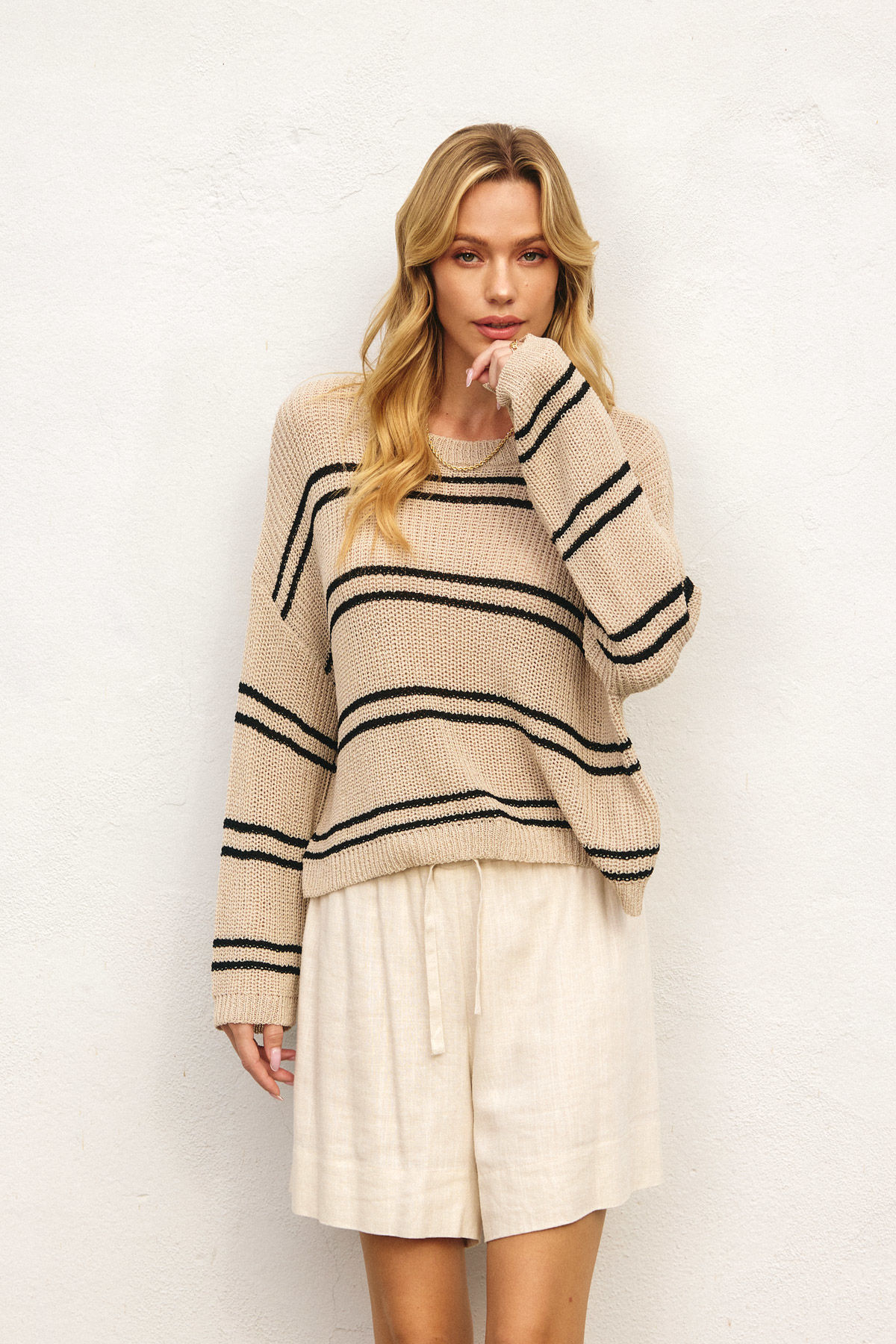 ivory with black double stripe knit sweater