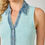 Thumbnail: close up Denim Collar with V-Neck Sleeveless Button-Down green