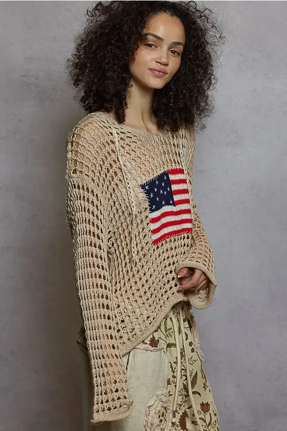 Thumbnail: American Flag Beige Hoodie