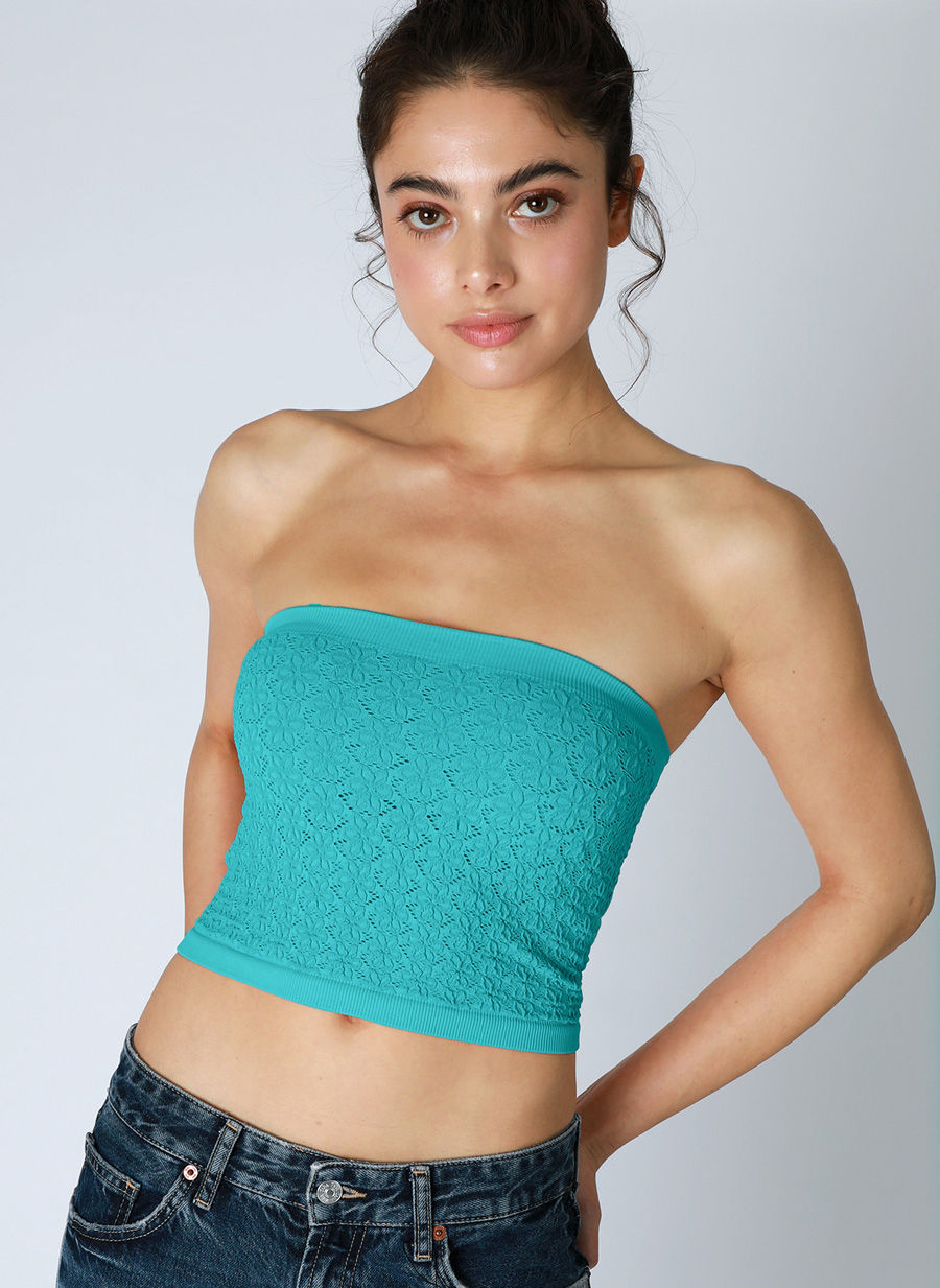 Thumbnail: Aqua Floral Lace Tube Top