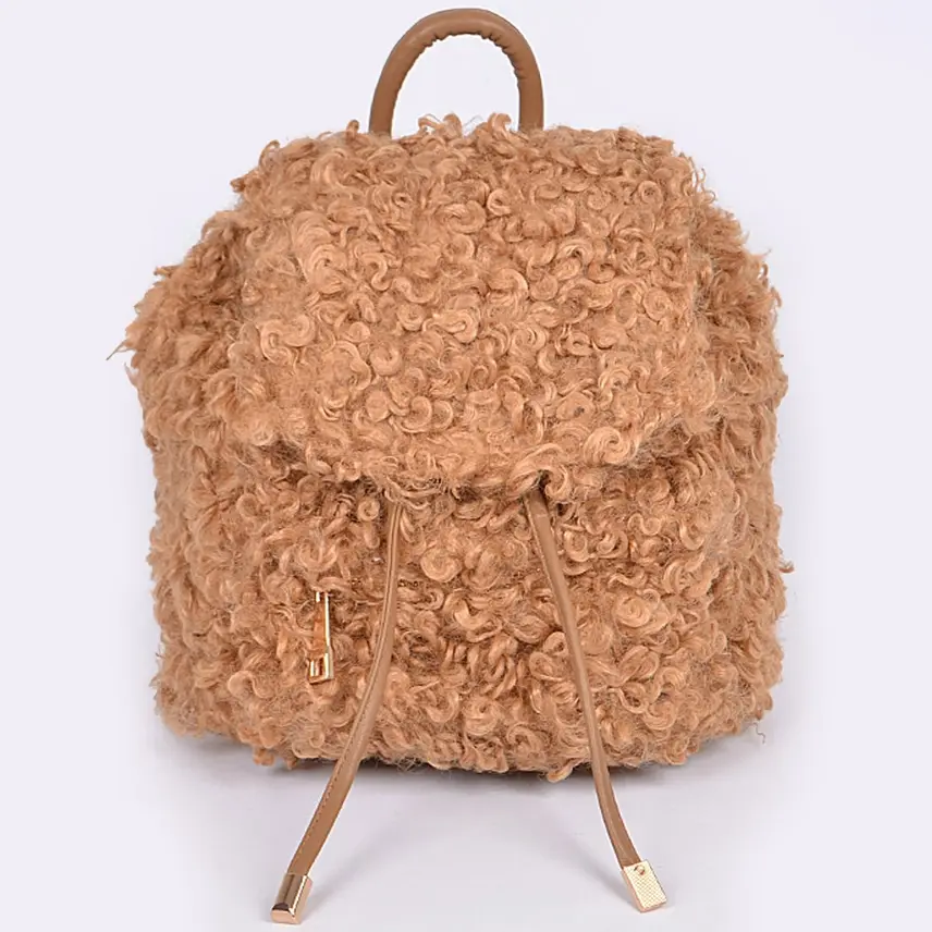 Camel Tan View Faux Fur Sheep Mini Backpack