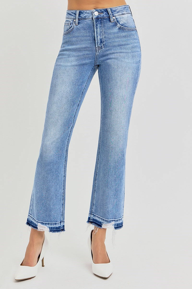 Thumbnail: Left view High Rise Distressed Shadow Hem Straight Jeans