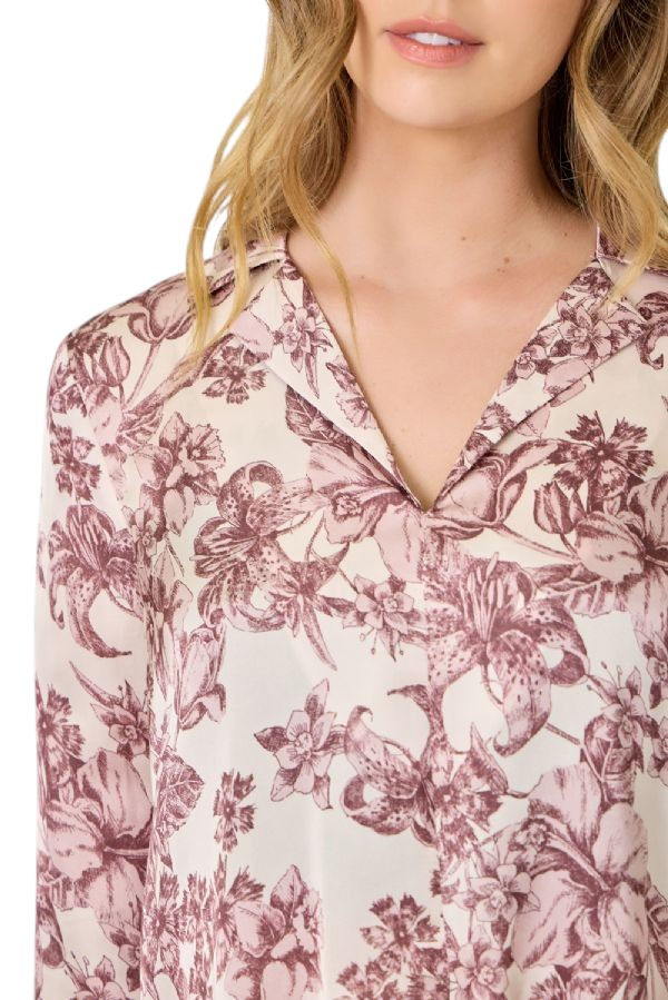 Thumbnail: Almond Mix Satin Blouse Front Tie