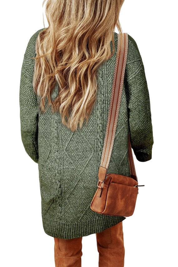 Drop Shoulder Cable Knit Loose Fit Sweater Dress