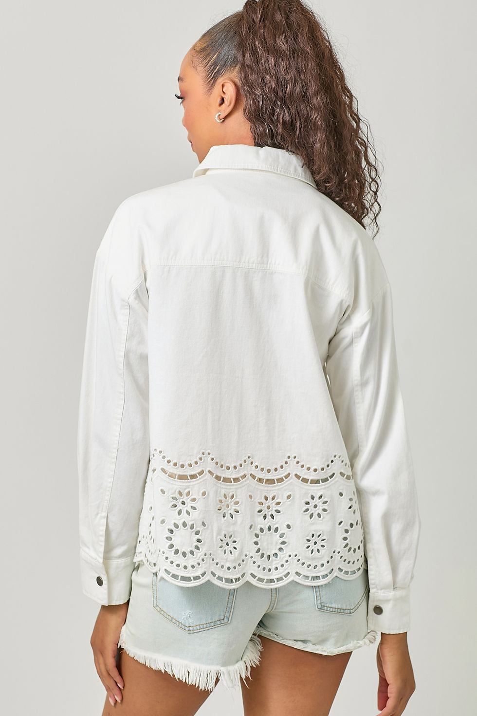 Thumbnail: Back view white Eyelet Punching Detail Jacket