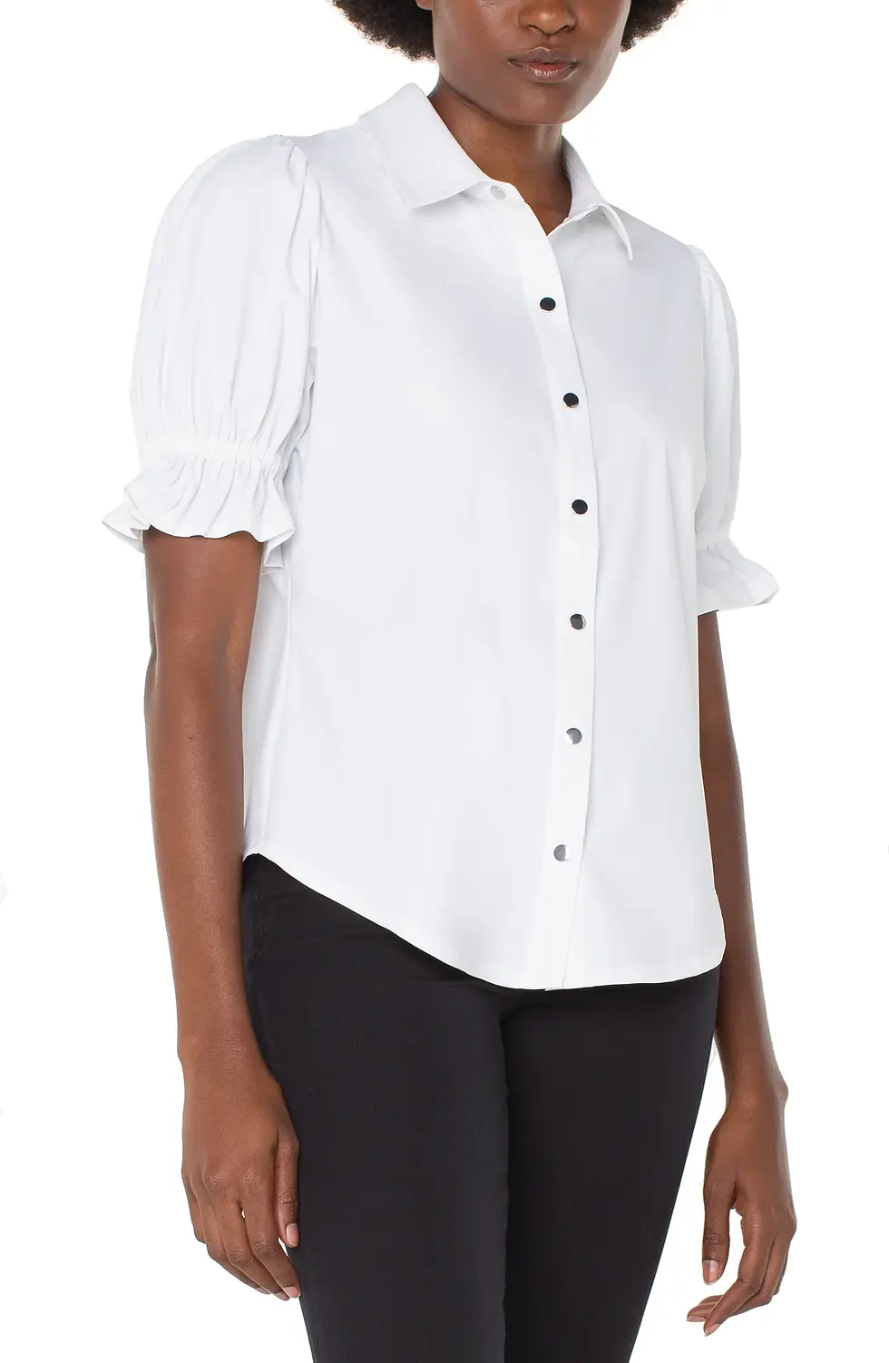 Thumbnail: White Puffy Sleeve Front Knit Shirt