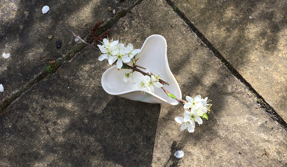 A flat-lay image of a porcelain table vase