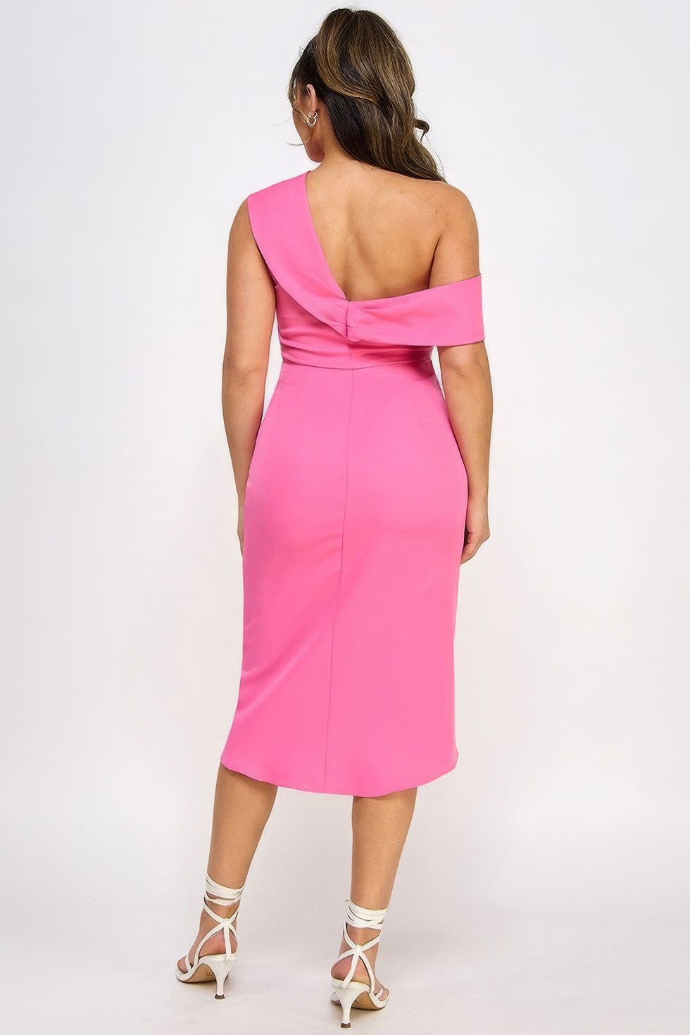 Thumbnail: Off Shoulder Twist Front Midi Dress With Tulip Skirt