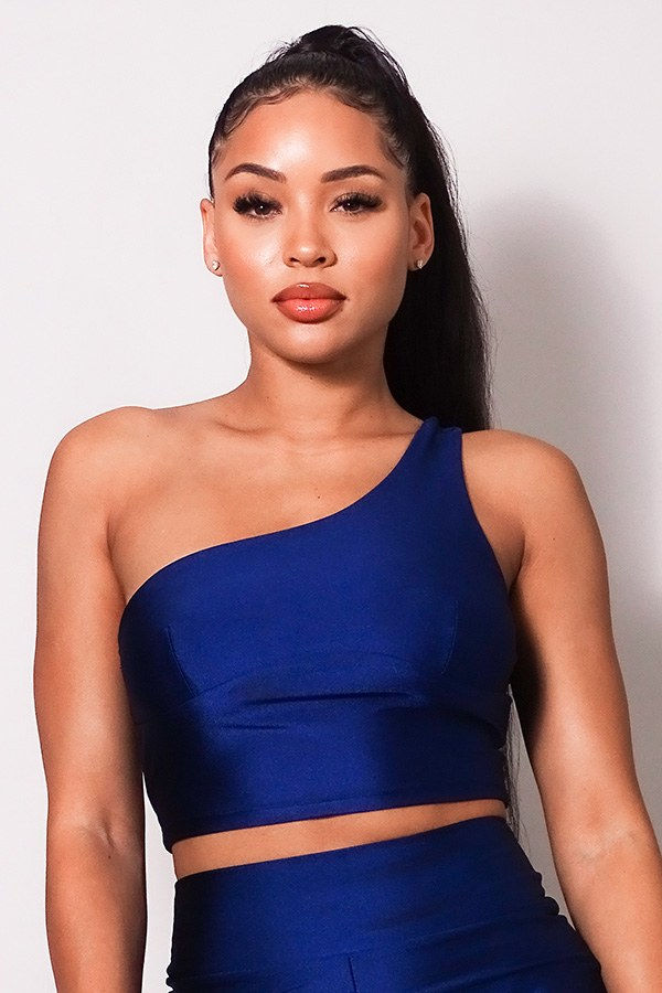 Thumbnail: Sleeveless One Shoulder Bustier Crop Top