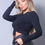 Thumbnail: Long Sleeve Round Neck Side Ruched Top