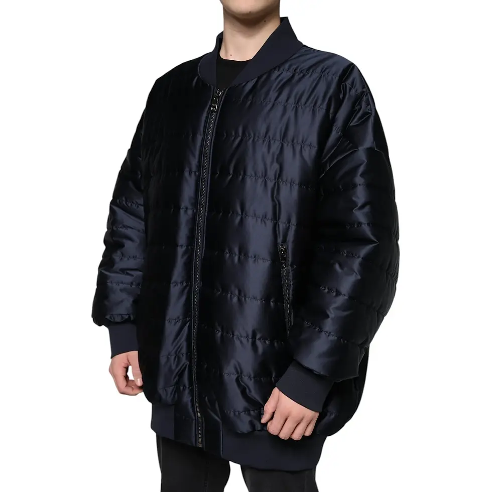 Thumbnail: Dolce & Gabbana Dark Blue Quilted Full Zip Bomber Jacket