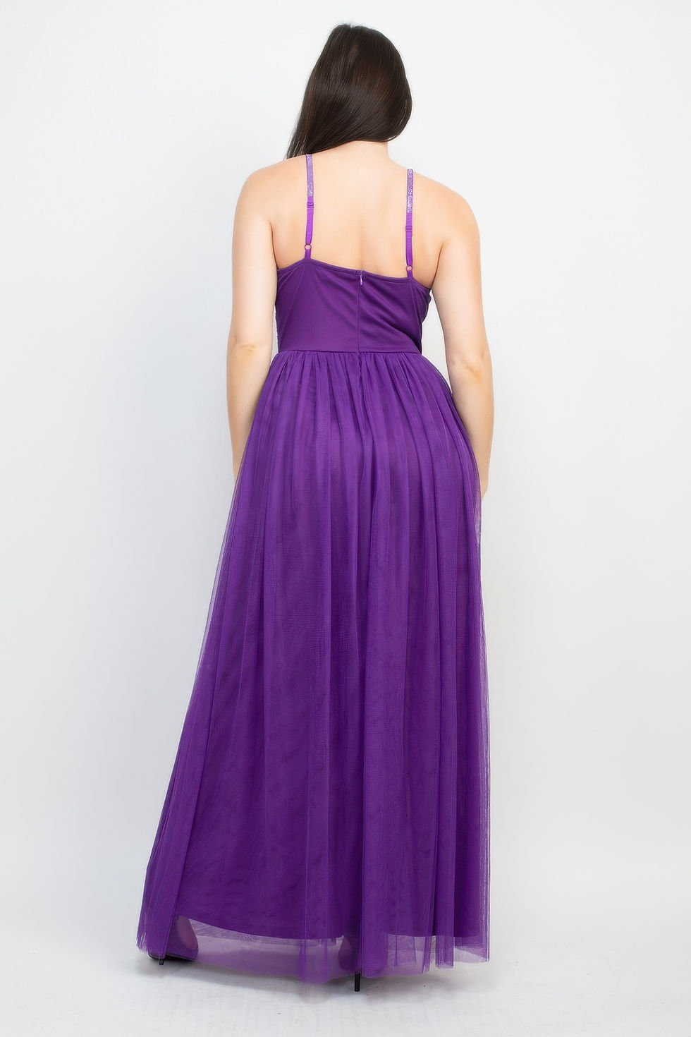 Thumbnail: Glittered Straps Mesh Tulle Maxi Dress