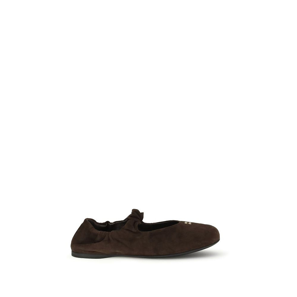 Thumbnail: Miu Miu Brown Calf Leather Bos Taurus Ballet Flats
