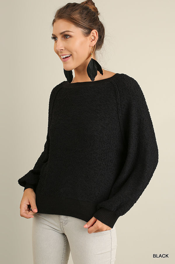 Thumbnail: Puff Sleeve Boat Neck Sweater
