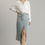 Thumbnail: Asymmetrical Waist And Button Up Front Split Denim Skirt With Back Pockets A...