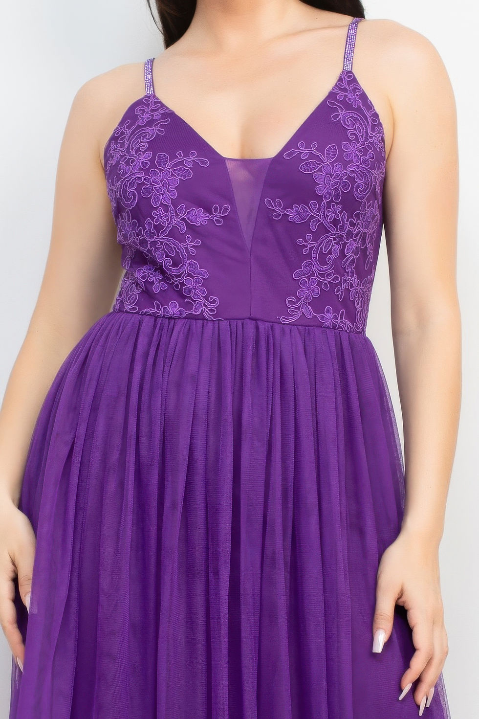 Thumbnail: Glittered Straps Mesh Tulle Maxi Dress