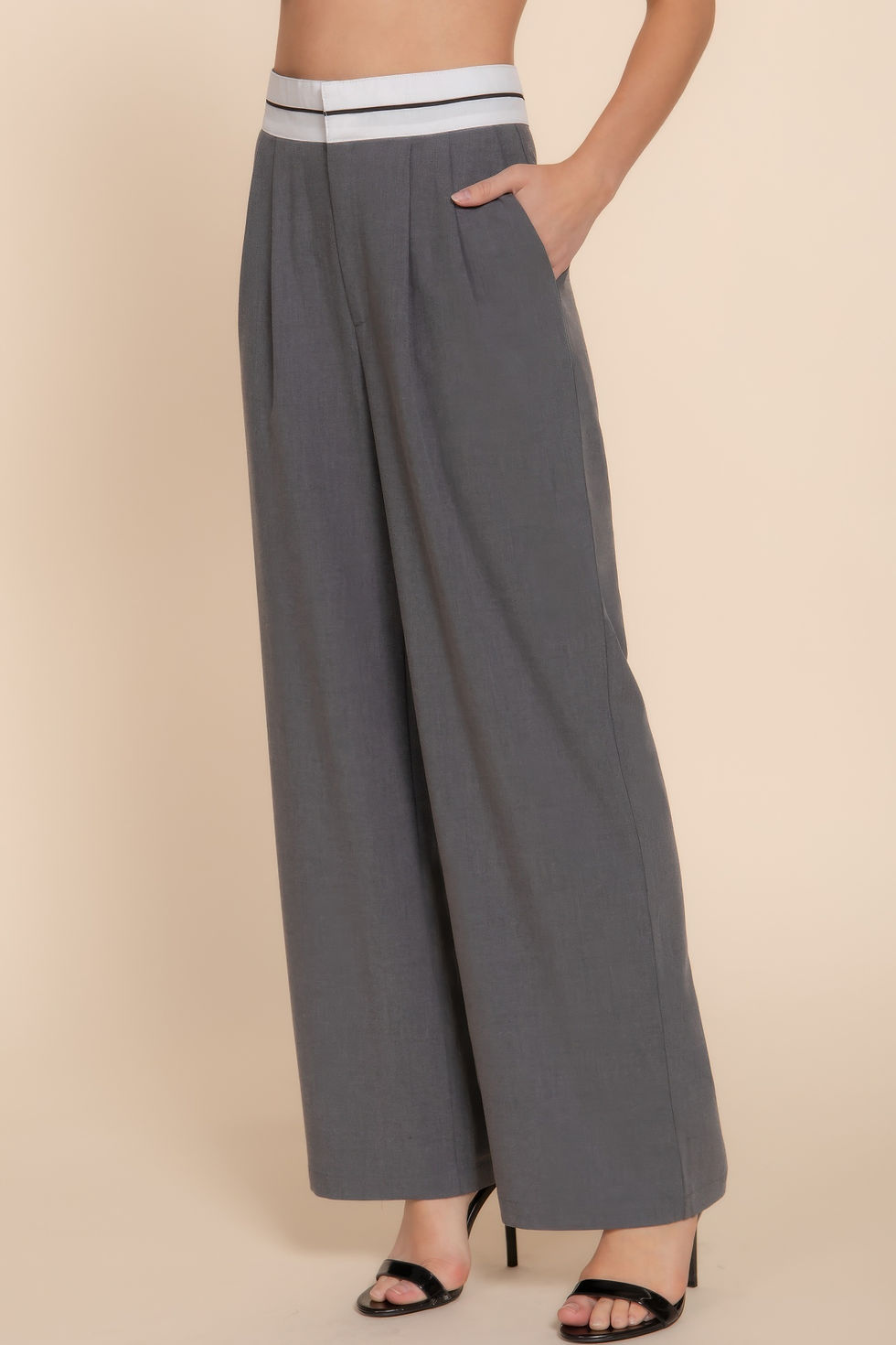 Thumbnail: Contrast Waistband Straight Long Pants
