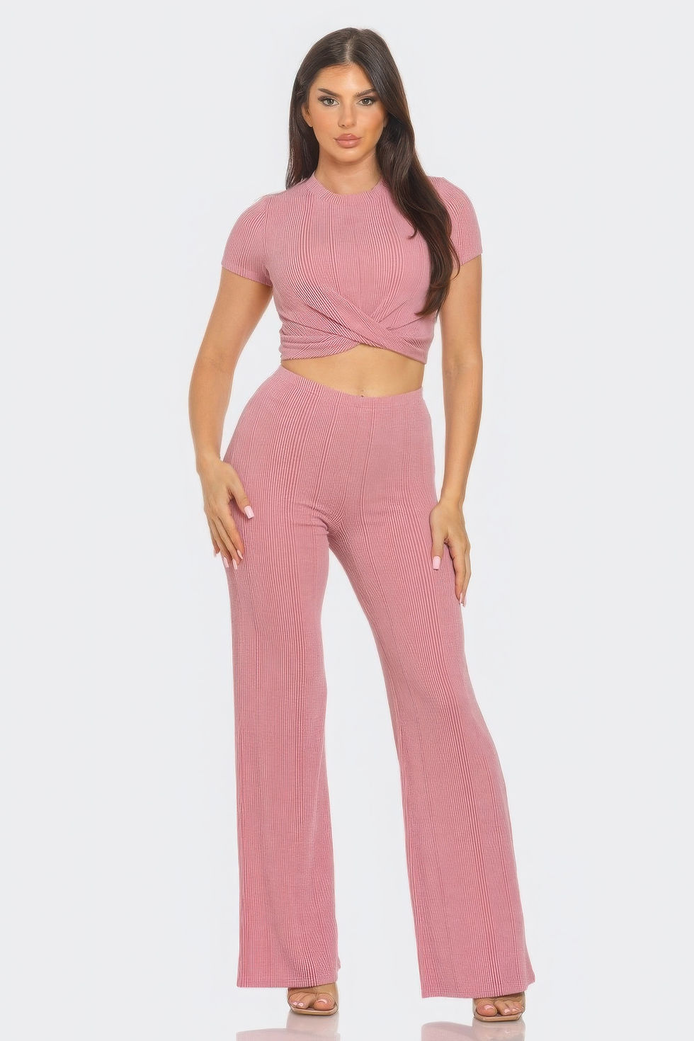 Thumbnail: Front Twist Detail Top And Flare Pants Set
