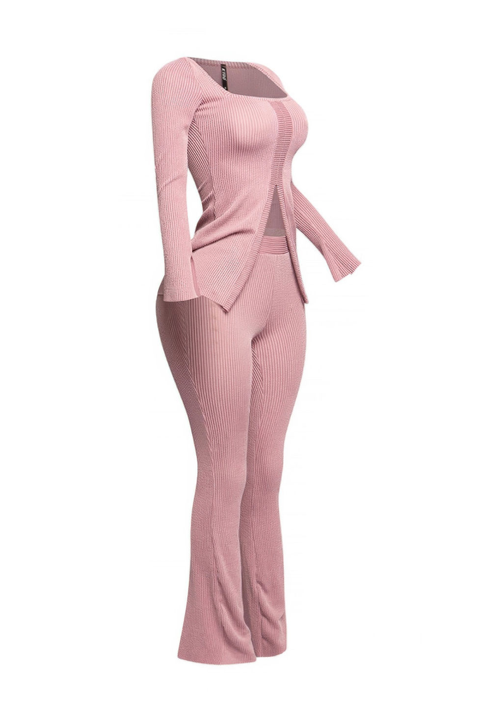 Thumbnail: Plus Size Ribbed Pant Set With Slit Detail