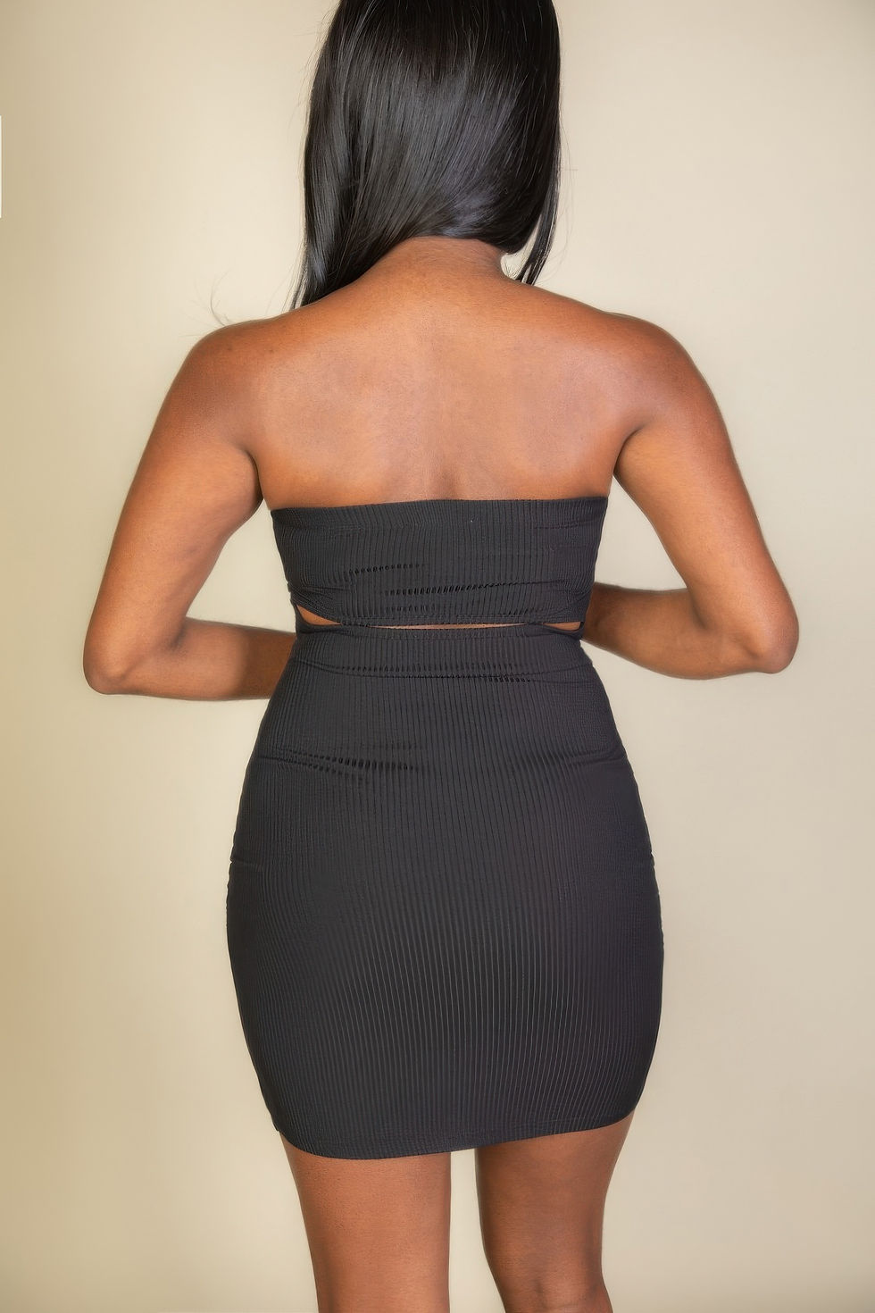Thumbnail: Ribbed Bandeau Cut Out Back Mini Bodycon Dress