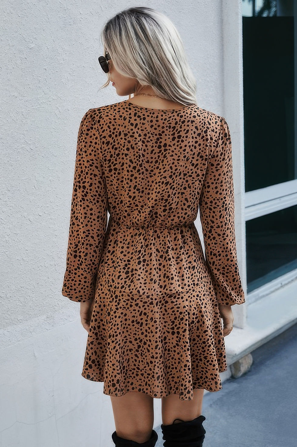 Thumbnail: Leopard Print Waist Tie Belted Ruffle Hem Dress