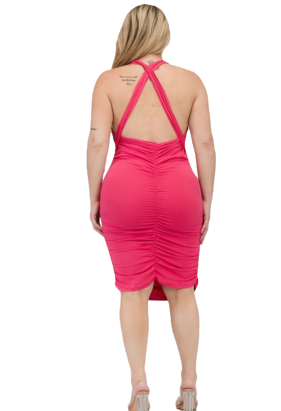 Thumbnail: Plus Plunging Neck Crisscross Back Ruched Bodycon Mini Dress
