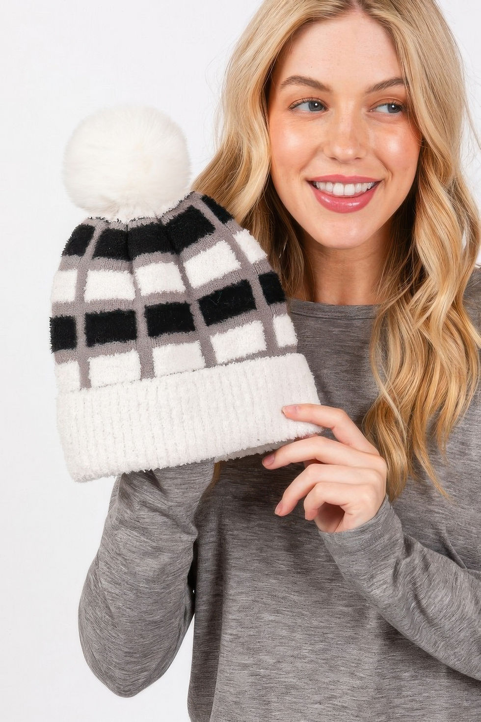 Thumbnail: Cozy Color Blocked Pom Pom Beanie