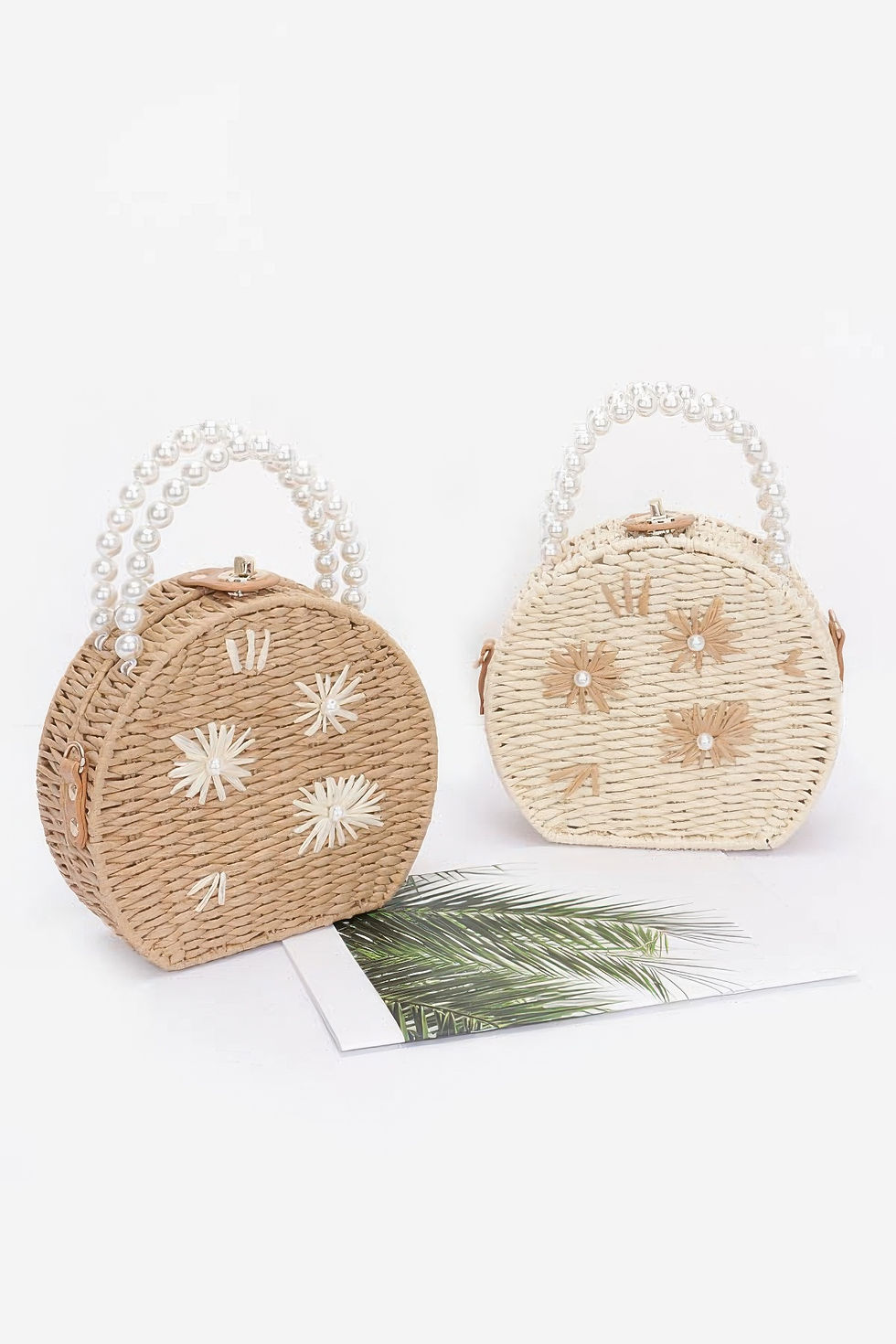 Thumbnail: Faux Straw Handmade Clutch W/pearl Handle