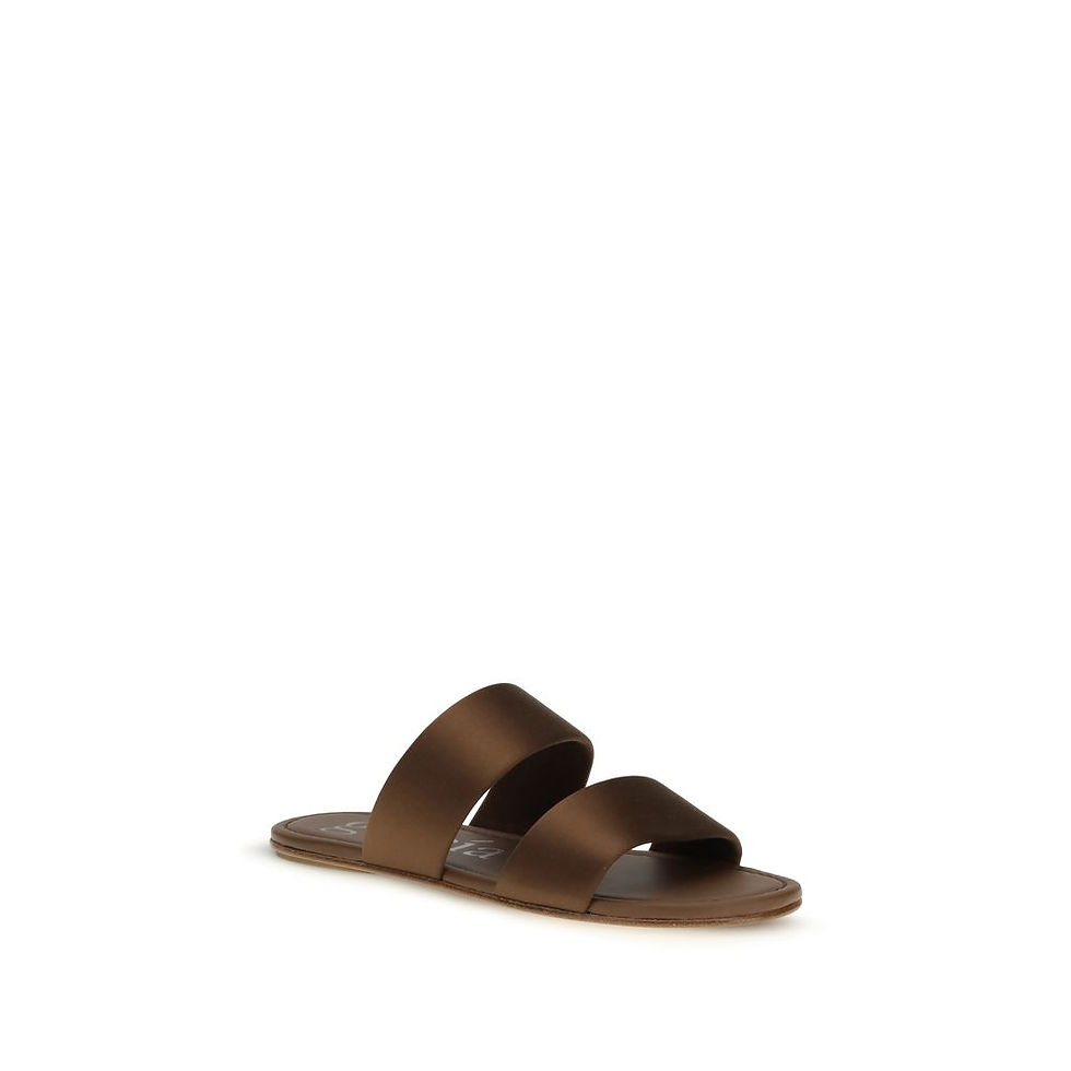 Thumbnail: Pedro García Brown Silk Flat Sandals