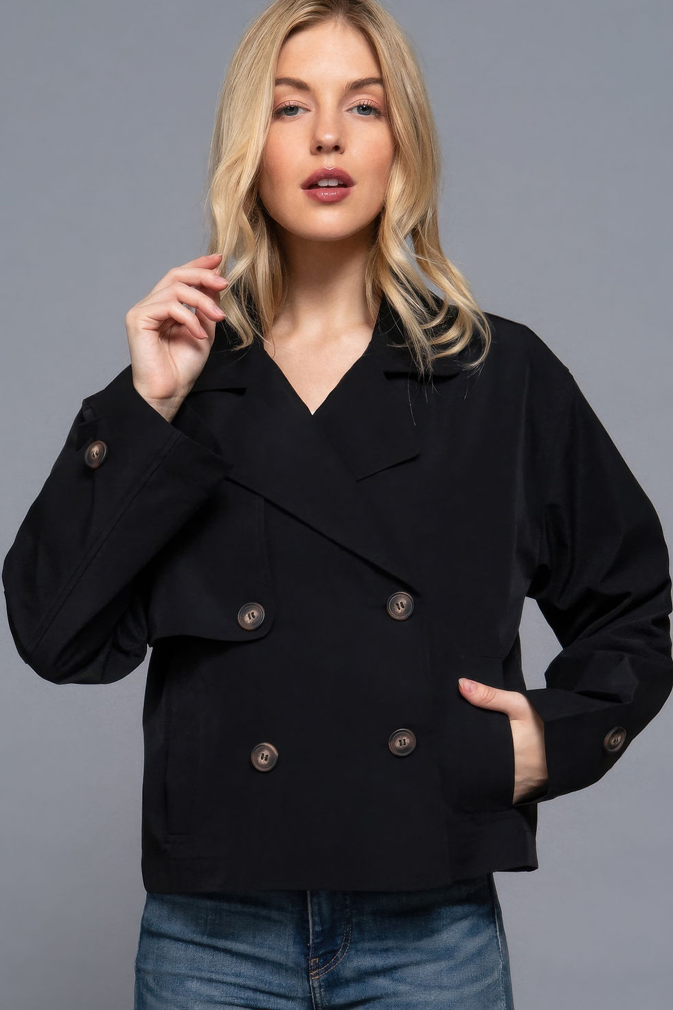 Thumbnail: Double Breasted Short Trench Jacket            