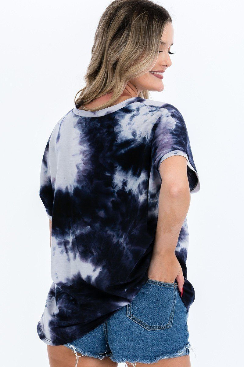 Thumbnail: Tie-dye Top Featured In A V-neckline And Cuff Sort Sleeves