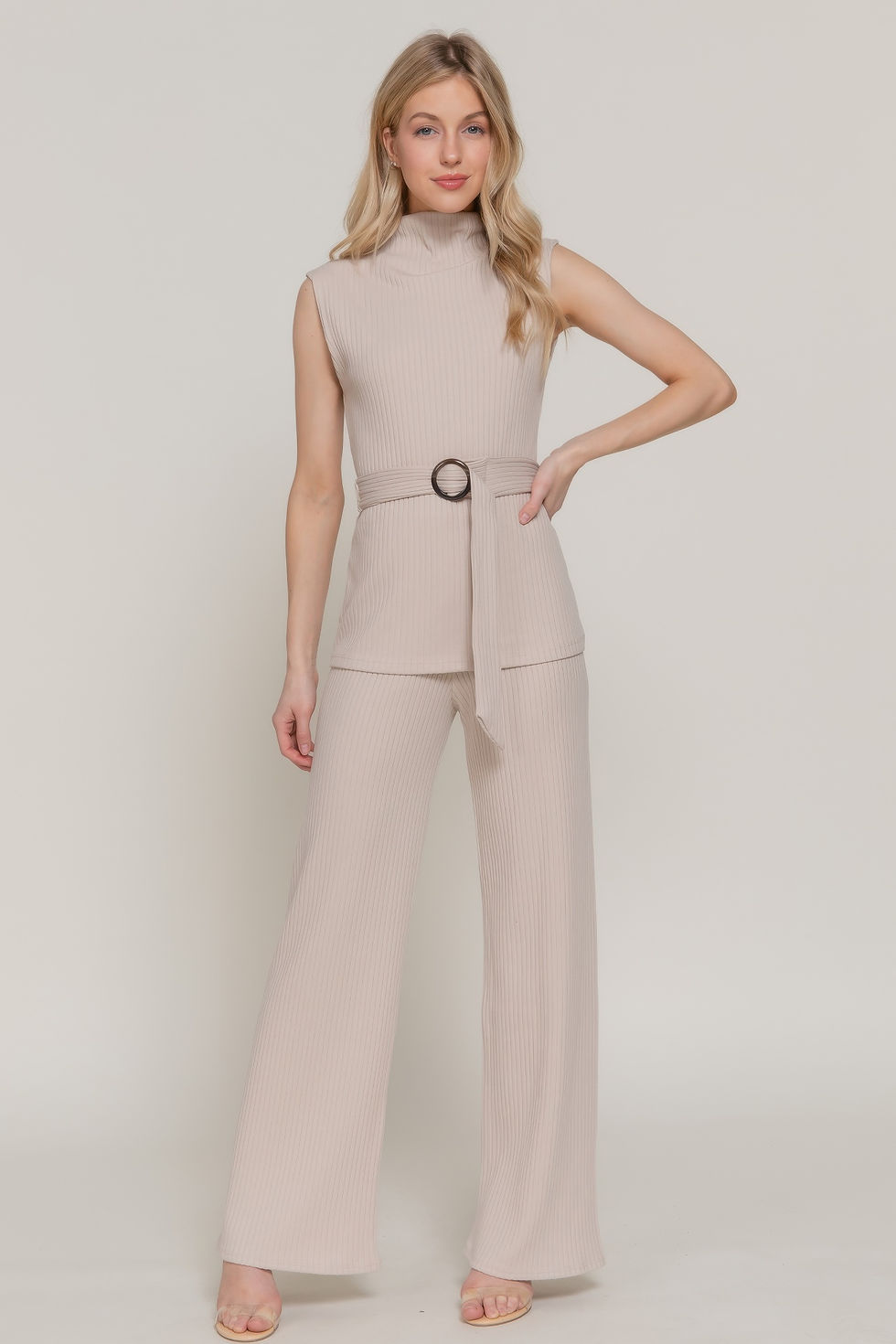 Thumbnail: Inside Elastic Waistband Wide Rib Knit Pants      