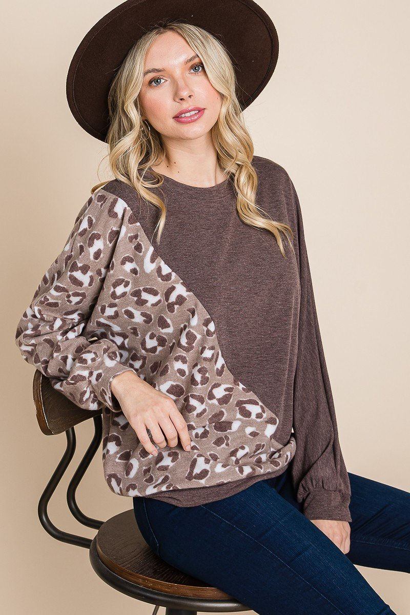 Thumbnail: Cute Animal French Terry Brush Contrast Print Pullover With Cuff Detail