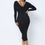 Thumbnail: Long Sleeve Midi Dress With Low V Neck Front And Back With Ruching On Sides ...