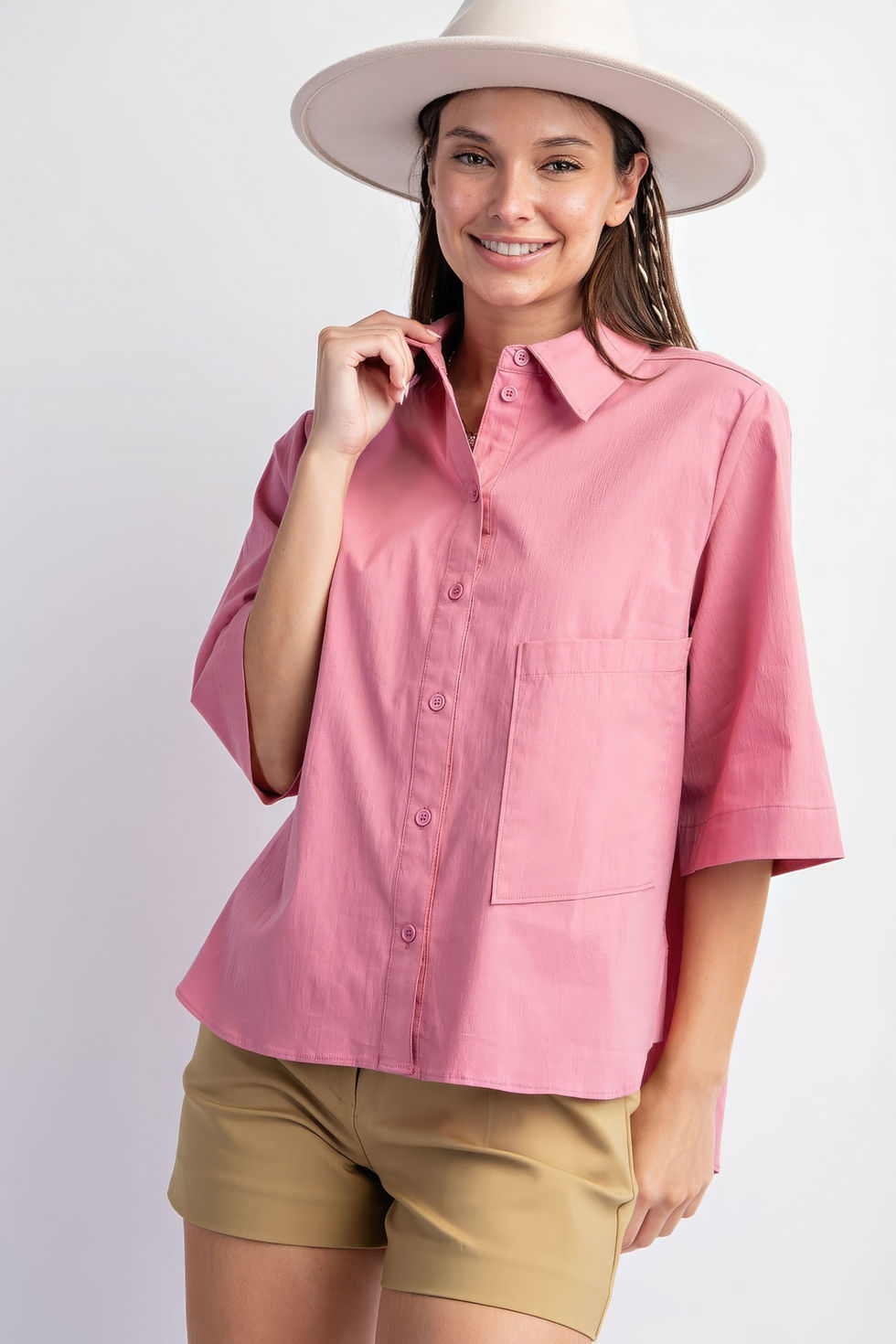 Thumbnail: Half Slvs Stretch Poplin Button Down Shirt