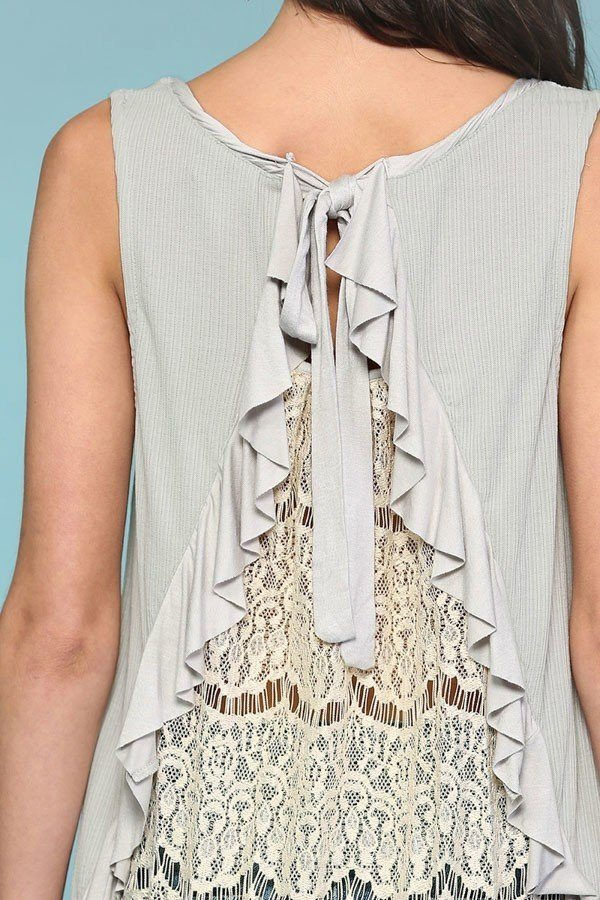 Thumbnail: Sleeveless Back Lace Ruffle Detail Tank Top