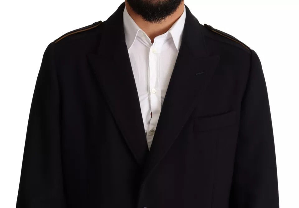 Thumbnail: Dolce & Gabbana Blue Trench Coat Long Wool Stretch Jacket