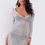 Thumbnail: Rhinestone Studded Sheer Mesh Deep V-neck Long Sleeve Bodycon Dress