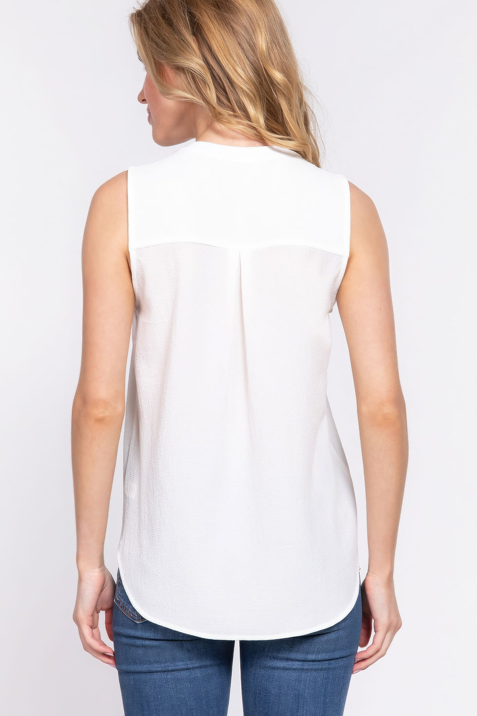 Thumbnail: Sleeveless Henley Neck Woven Top       