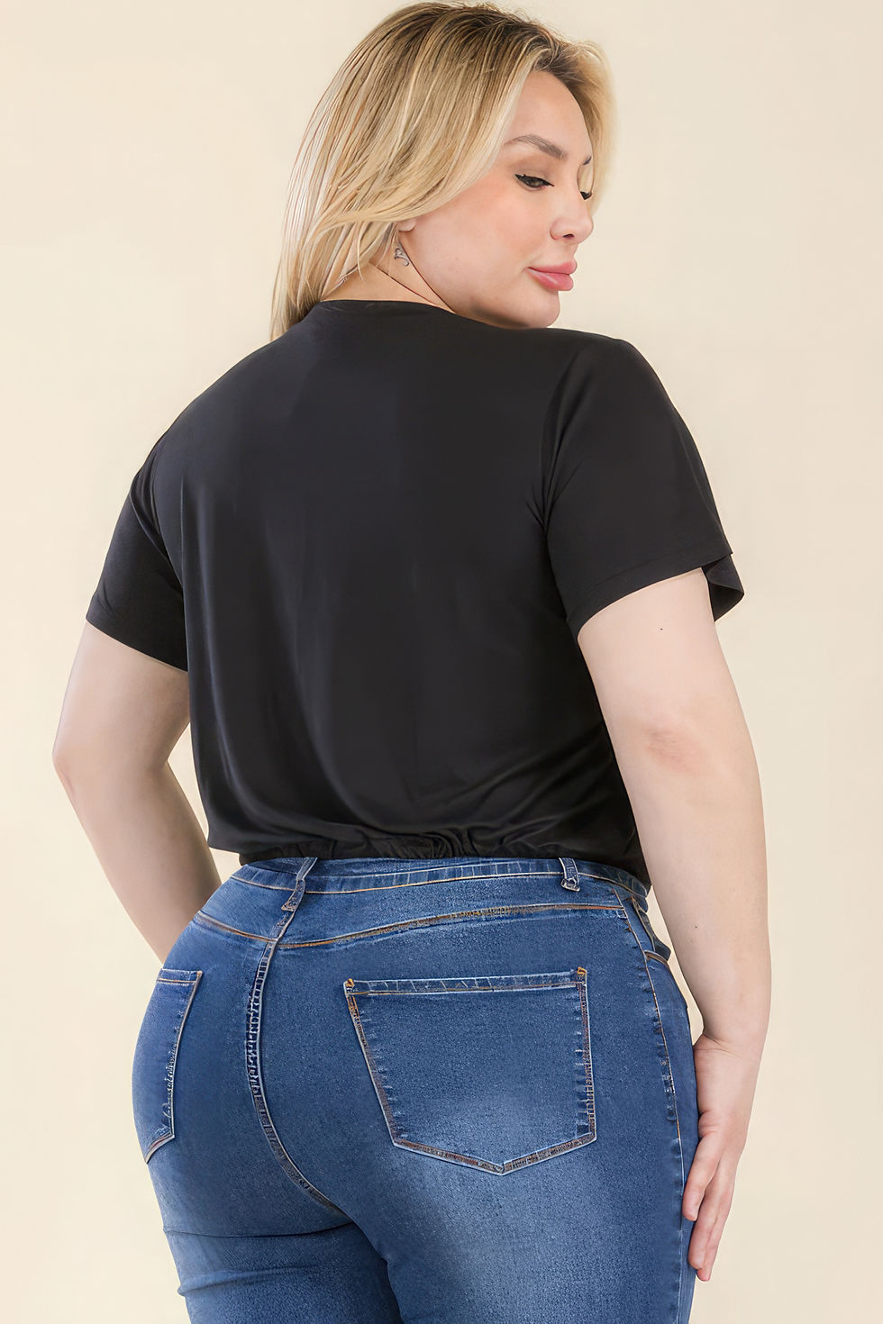 Thumbnail: Plus Size Tie Front Drawstring Short Sleeve Crop Top