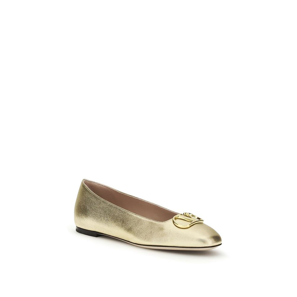 Thumbnail: Valentino Garavani Gold Calf Leather Bos Taurus Ballet Flats