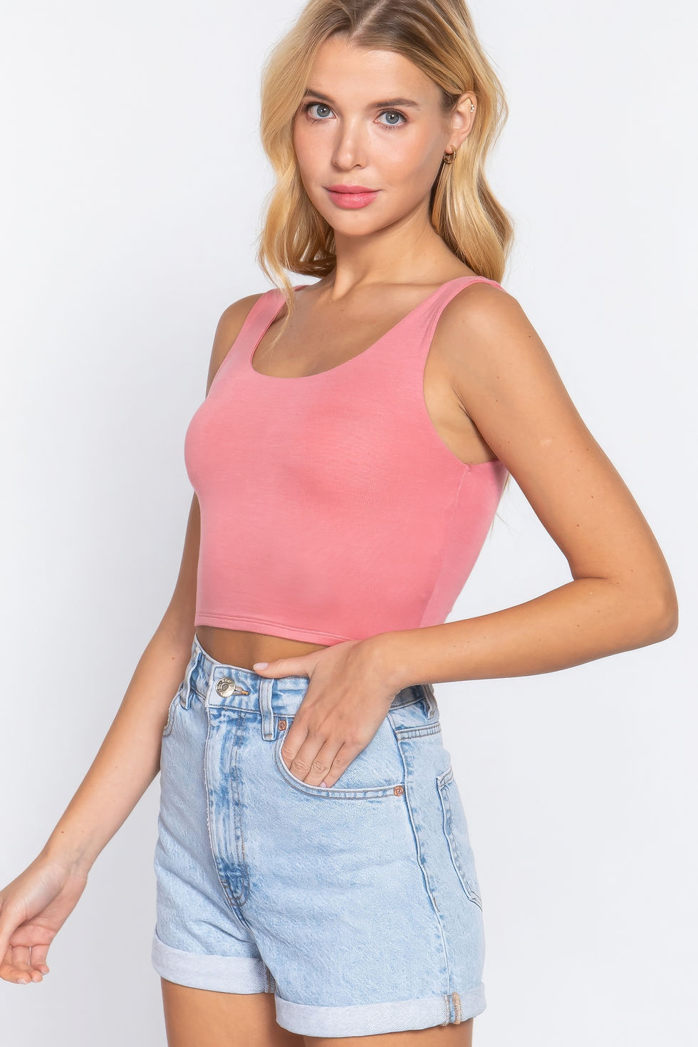 Thumbnail: Scoop Neck 2 Ply Crop Tank Top