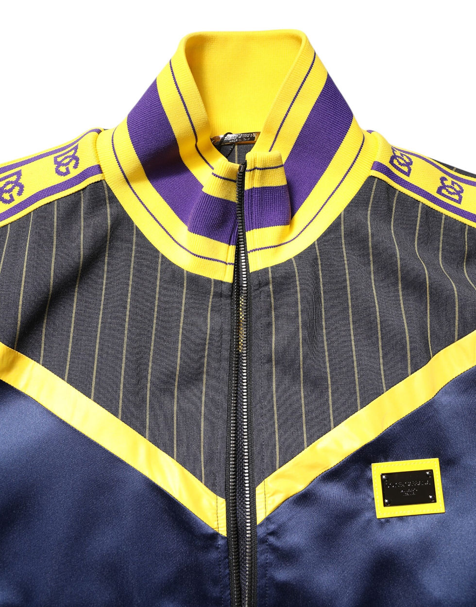 Thumbnail: Dolce & Gabbana Black Striped Logo Full Zip Bomber Jacket