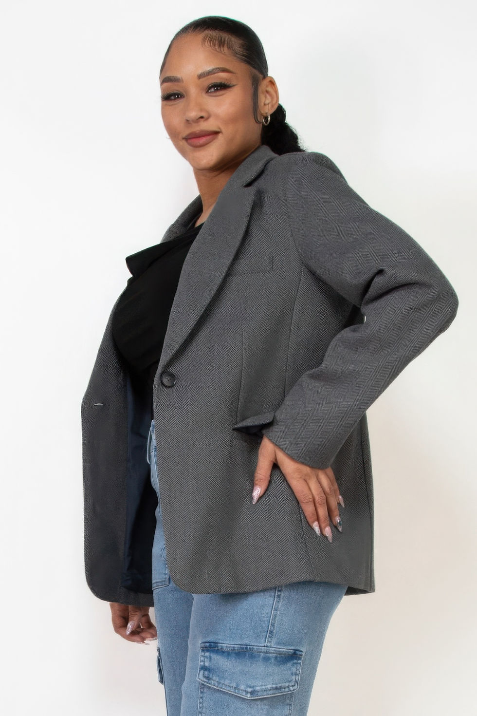 Thumbnail: Single-breasted Herringbone Notch Jacket