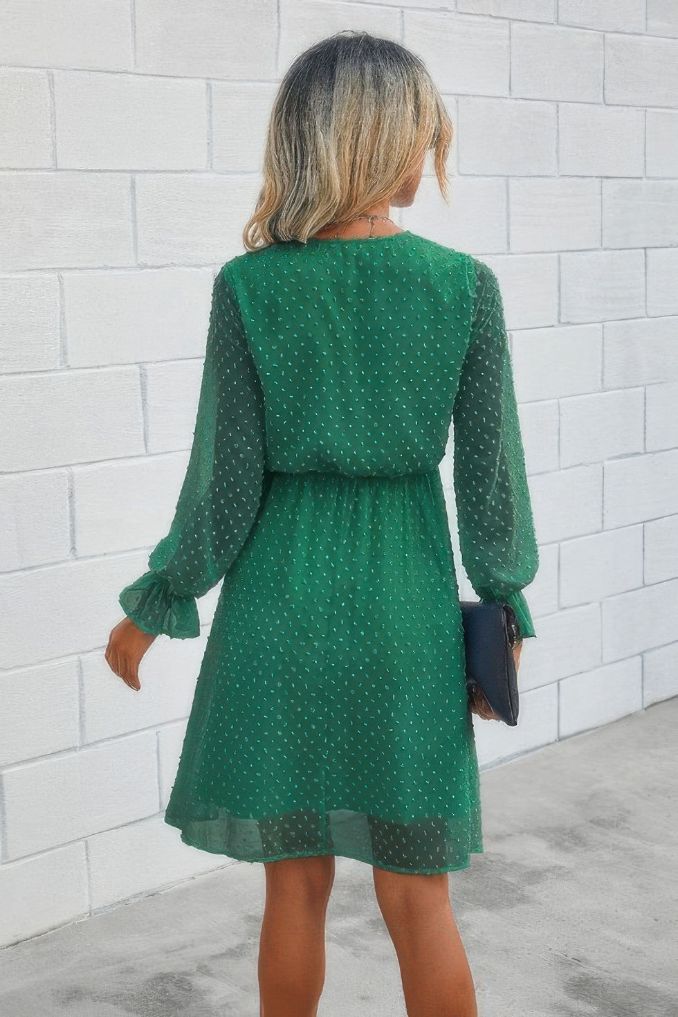 Thumbnail: Solid Swiss Dot Flounce Sleeve Shirred Midi Dress