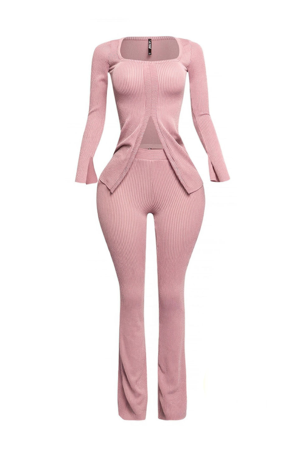 Thumbnail: Plus Size Ribbed Pant Set With Slit Detail