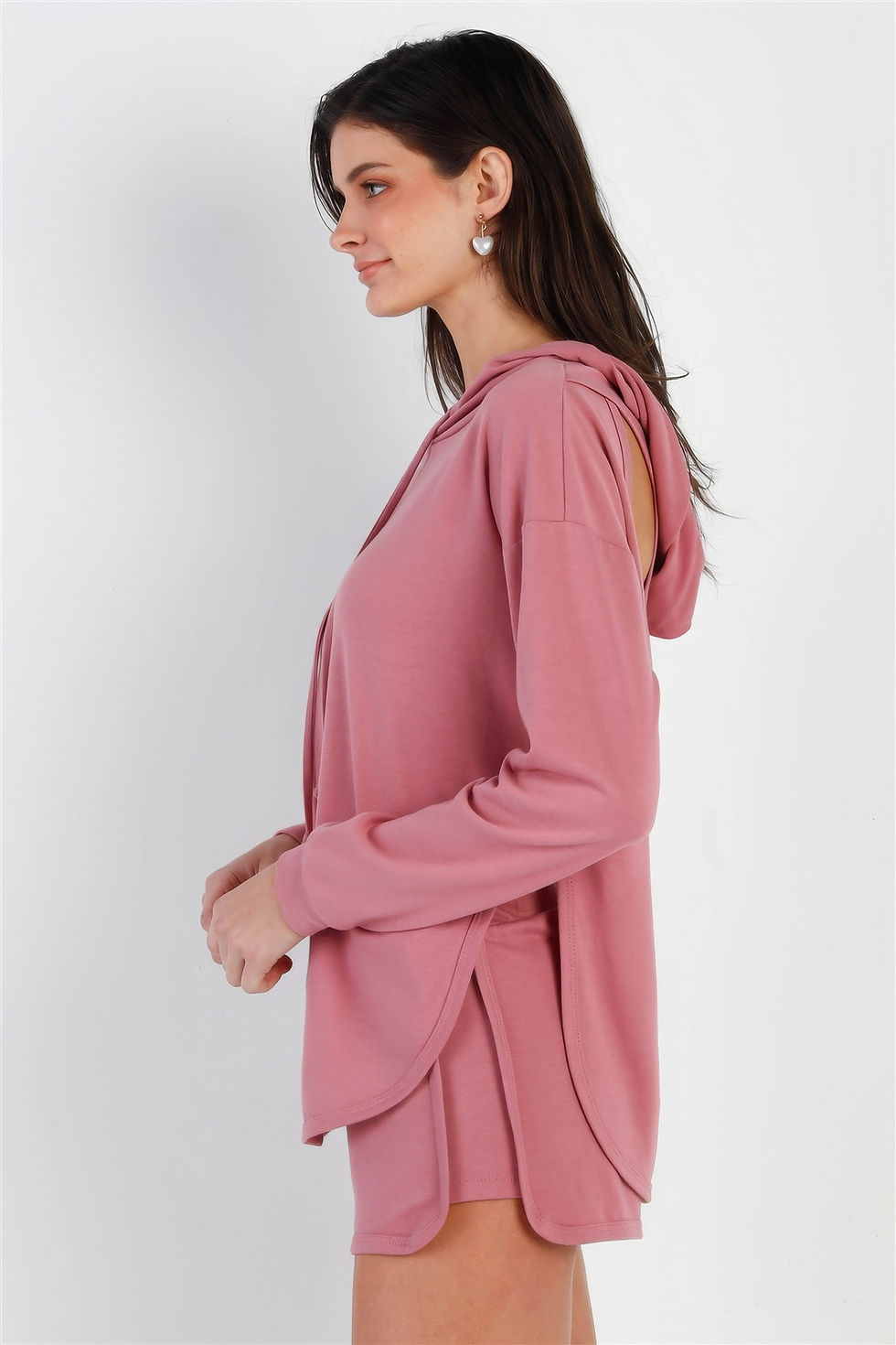 Thumbnail: Racer Back Detail Long Sleeve Hooded Top & Short Set