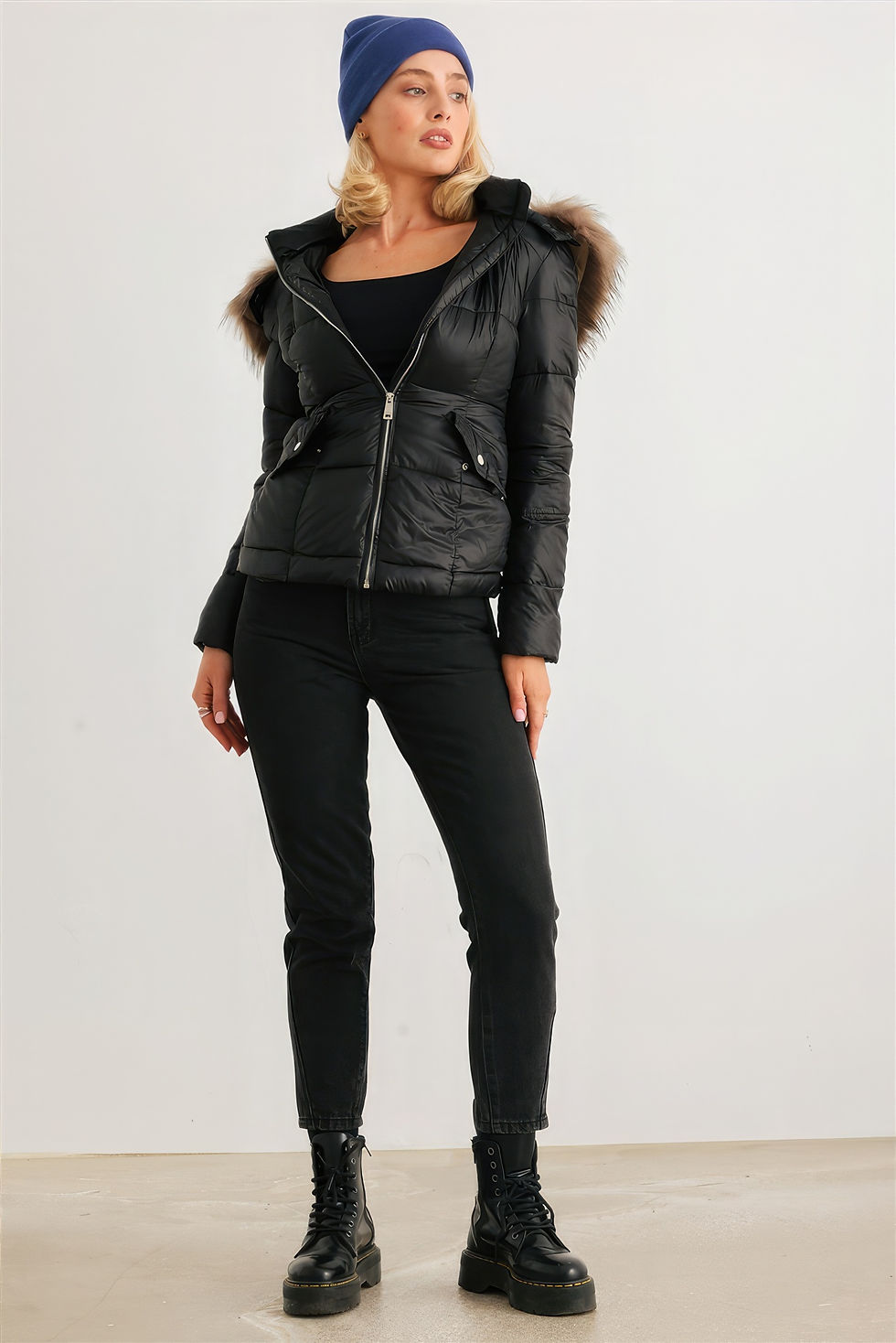 Thumbnail: Long Sleeve Faux Fur Hood Padded Water Resistant Finish Jacket 