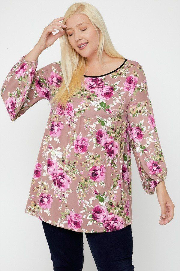 Thumbnail: Floral, Bubble Sleeve Tunic